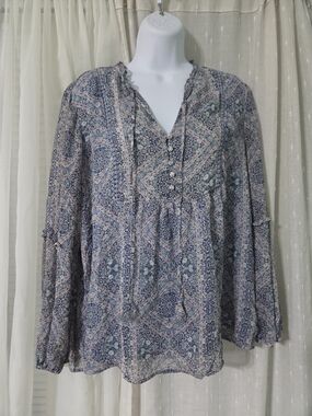 Westport Women’s Blue Patterned Boho Peasant Top